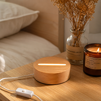 Base lumineuse LED en bois massif et plaque acrylique, alimentée par USB, veilleuse de chambre, décoration de Noël DIY, illusion 3D