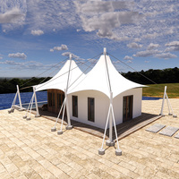 Tente de luxe en structure acier pour toutes saisons, idéale pour hôtels, resorts, glamping, jardins extérieurs, chambres, safari, imperméable et robuste en PVDF