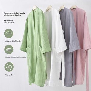 Peignoir en gaze à trois couches, style <span class=keywords><strong>H</strong></span>, manches longues, unisexe, absorbant, doux, respectueux <span class=keywords><strong>de</strong></span> la peau, <span class=keywords><strong>chemise</strong></span> <span class=keywords><strong>de</strong></span> <span class=keywords><strong>nuit</strong></span>, pyjama, vêtements d'intérieur - Product Image 2