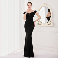 18853-S # sans manches tout noir coupe ajustée col en V élégante robe de soirée formelle robes grosse dame robe grande taille robe grande taille