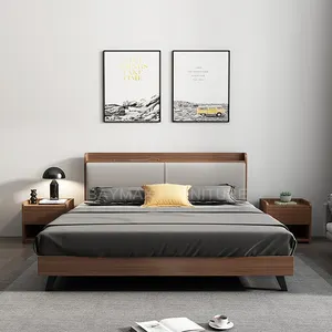 Simple modern bedroom furniture wooden frame double bed king queen size