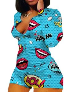 Sıcak satış seksi streç Romper gecelikler V boyun Bodysuit pijama kız ev pijama Nightclothes Shorts şort ve uzun kollu - Product Image 3