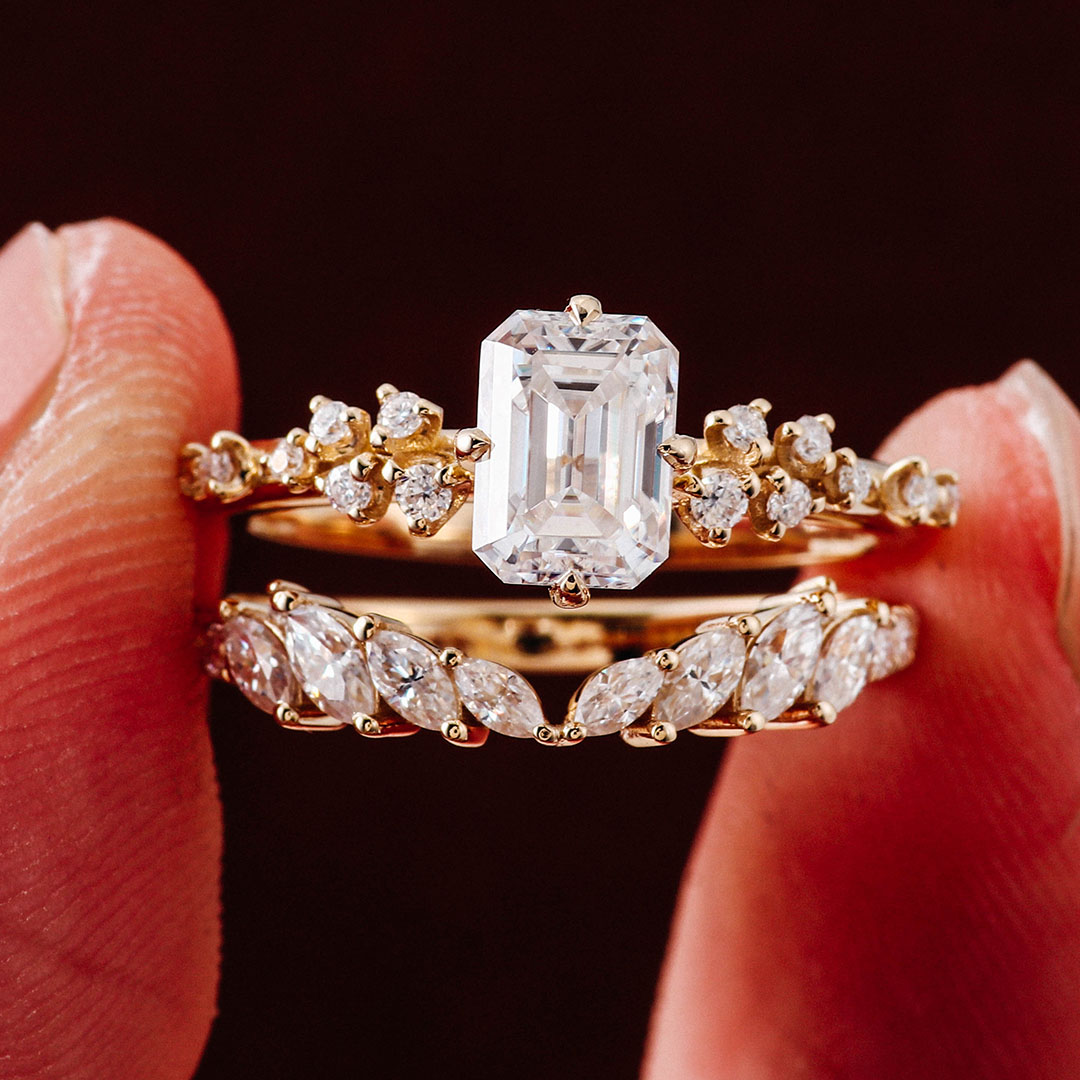 Bague moissanite en or massif 14 carats véritable