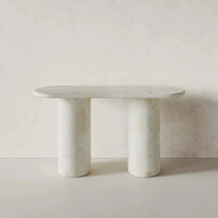 Table console KUMUSI en marbre de luxe léger avec plateau en travertin crème et base cylindrique pour salon, villa, hôtel, taille personnalisable