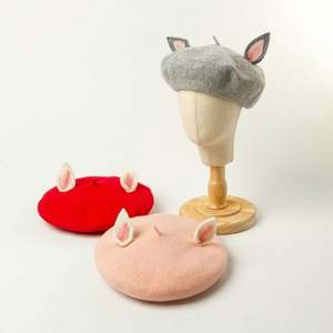 Gorro de Boina de Lana para Invierno, Transpirable, Ajustable, con Decoración de Orejas de Dibujos Animados para Padres e Hijos - Product Image 1