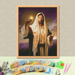 Peinture Diamant Portrait de Jésus, Perles Rondes et Rectangulaires, Kit Complet DIY, Décoration Murale Religieuse Classique avec Cadre, Strass en Cristal - Product Image 1