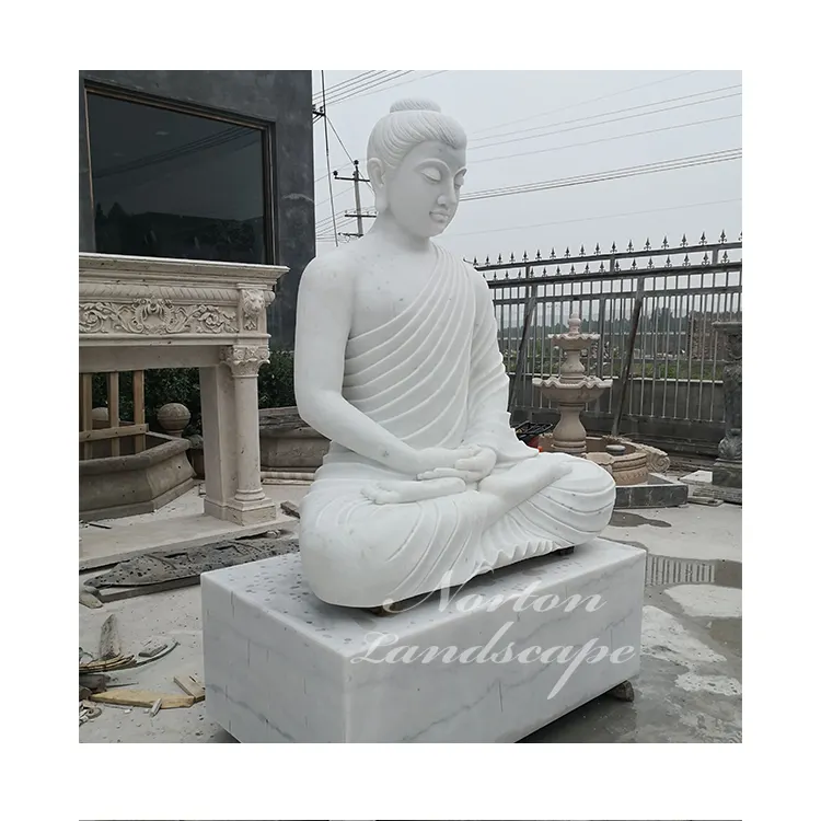 Moderna Giardino Decorazione del Tempio di Pietra di Grandi Dimensioni Statua di Buddha Mano A Mano-intagliato Lucido Marmo Bianco Meditazione Buddha Scultura Per La Vendita