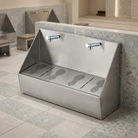 Lavabo double station moderne en SUS304 pour ablution (Wudu) avec grille de lavage des pieds et robinet auto-fermant en laiton massif de 1,2 mm d'épaisseur pour ablution musulmane