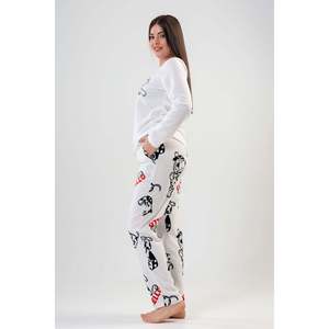 BAYAN POLAR O YAKA UZUN KOL ETEGI OVAL CEPLI PIJAMA TAKIM - สีขาวสว่าง - สีขาวสว่าง - Product Image 5