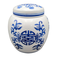 Pot de rangement cylindrique en céramique bleu et blanc Qianrui avec couvercle en céramique, écologique, durable, capacité de 2,0 à 3,0 L pour la maison