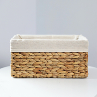 Paniers de rangement en jacinthe d'eau tissée en jonc de mer, organisateur de bureau avec poignées et doublures en tissu amovibles