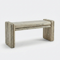 Table console moderne en marbre travertin gris poli, durable, avec rangement, pour salon de villa