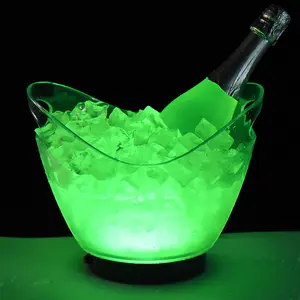 wholesale promotional barware led ice bucket 4L plastic ice buckets chill cup beer glass wine racks golden supplier factory