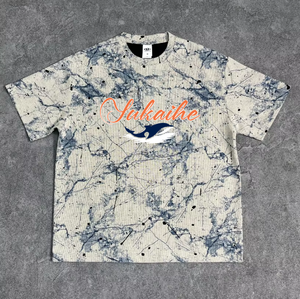 T-shirt <span class=keywords><strong>Homme</strong></span> Oversize YKH 200GSM de Haute Qualité avec Imprimé Dégradé Effet Brûlé et Motif Wintersweet Flou - Product Image 1