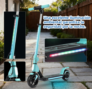 Patinete Eléctrico Plegable Portátil para Niños y Adolescentes, Patinete de Dos Ruedas de 6.5 Pulgadas, Juguete para Exteriores con Luz Intermitente y Música Bluetooth - Product Image 2