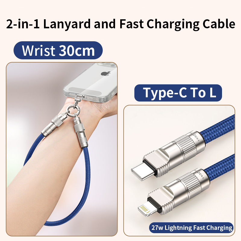 สายคล้องข้อมือ L แบบ Type-C สีฟ้า