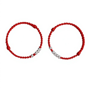 Braccialetto Etnico con Corda Rossa e Perline in Argento per Uomo/Donna, <span class=keywords><strong>Coppia</strong></span>, Gioiello Intrecciato Fatto a Mano, <span class=keywords><strong>Regalo</strong></span> per Fidanzata - Product Image 1