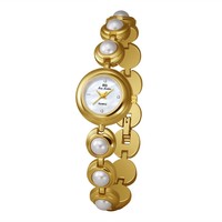 Jam Tangan Wanita Quartz Emas Mutiara Elegan dengan Dial Mutiara untuk Wanita