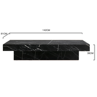Table basse rectangulaire en marbre Nero Marquina, plateau épais et massif, base flottante, table de salon