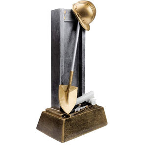 कस्टम उत्कीर्णन लोगो धातु प्लेट फावड़ा और हार्डहैट फोरमैन औपचारिक निर्माण ट्रॉफी पुरस्कार - Product Image 3