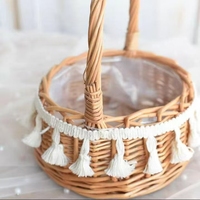 Panier à fleurs en rotin fait main bleu saule avec couvercle, panier en bois avec poignée pour la décoration intérieure