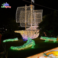 Grand voilier géant extérieur illuminé par LED 3D pour décoration de festival de vacances de qualité commerciale