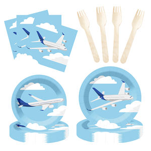 داماي طائرة زرقاء مخصصة أطباق ورقية أطقم مناديل أكواب أواني طعام لوازم حفلات ديناصور لتزيين أعياد الميلاد للأطفال - Product Image 5