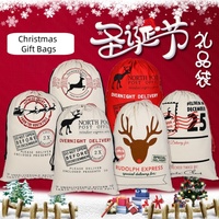 Grands sacs de Noël Père Noël Sac en toile de coton Sacs cadeaux à cordon pour la fête de Noël Collection de Noël Sac cadeau