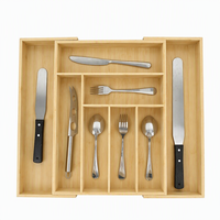 Plateau à ustensiles multifonctionnel classique en bambou réglable, organisateur de couverts extensible à 8 compartiments pour tiroir de bureau ou de cuisine – Vente en gros