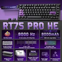 Clavier de jeu sans fil OEM ODM RT75 PRO à effet Hall, mécanique, à déclenchement rapide, magnétique, Bluetooth, USB-C 2.4G, double fréquence de polling 8 kHz