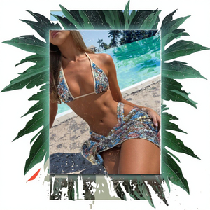 Ensemble bikini à paillettes pour femmes, avec haut croisé à bretelles et short, maillot de bain pour la plage - Product Image 3