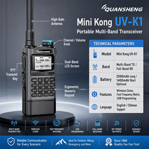 Talkie-walkie portable Quansheng UV-K1, puissance de sortie 5W, radio bidirectionnelle VHF/UHF double bande, portée 0-8KM, charge Type-C - Product Image 6