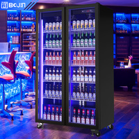 Congelador de Bebidas BoJin de Doble Puerta con Ventilador y Control Digital de Temperatura para Exhibición en Supermercados