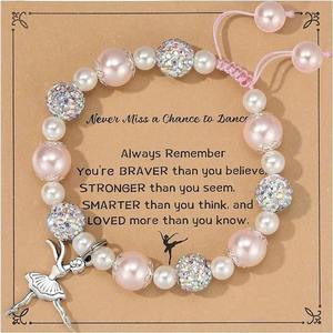 Nueva serie rosa de moda, <span class=keywords><strong>pulsera</strong></span> de graduación de perlas de imitación, colgante de bailarina, <span class=keywords><strong>pulsera</strong></span> ajustable para niña, regalos de actuación de baile - Product Image 6