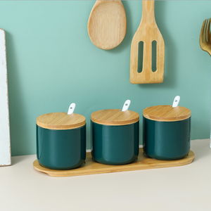 Set di Utensili in Ceramica Ecologica per Erbe e <span class=keywords><strong>Spezie</strong></span> <span class=keywords><strong>con</strong></span> Coperchio in Bambù per Organizzare le Tue <span class=keywords><strong>Spezie</strong></span> - Product Image 3