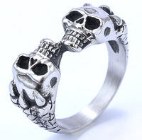 Bague démon gothique punk lourd pour homme Crâne satanique Longues cornes Cadeau de fiançailles de mariage gothique classique Grand Halloween lourd