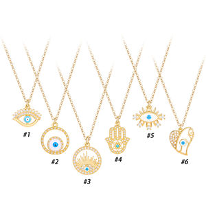 Hostanci Handmade Evil Eyes 14k PVD gioielli in acciaio inossidabile placcato oro Hasma Evil collana a forma di cuore in oro a mano di terzo occhio - Product Image 6