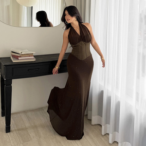 Vestido de Noche Largo de Lujo Brillante con Espalda Descubierta y Escote en V, Sujetador Incorporado, Cintura Estilizada con Lazo, Silueta Lápiz, para Fiesta Formal o Baile de Gala - Product Image 5