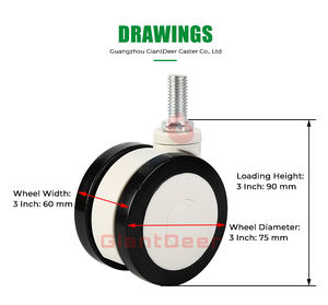 Ruote Girevoli di Alta Qualità per Attrezzature Ospedaliere, Gambo a Vite M10 mm M12 mm, Ruote Gemelle Ultra Silenziose - Product Image 2