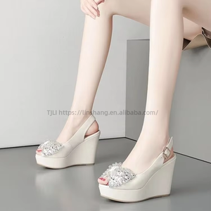 Women Summer Wedge <b>Sandals</b> New Rhinestone Platform Elegant Thick Sole Bow Roman <b>Sandals</b> - Product Image 1
