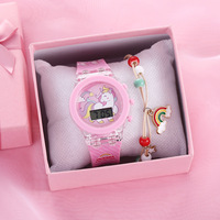 A06976-1 Montre Lumineuse Licorne, Montre Électronique en Silicone Lumineuse + Bracelet, Lot de 2 avec Boîte