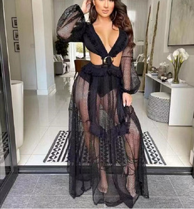 <span class=keywords><strong>Robe</strong></span> de plage <span class=keywords><strong>longue</strong></span> à col en V pour femmes, style Boho, collection printemps et été, dos nu, style bohémien, tenue de soirée, manches longues, 2022 - Product Image 2