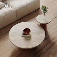 Ensemble de tables basses en travertin, plateau en pierre naturelle avec base en bois, tables gigognes modernes pour salon