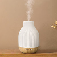 Vente flash - Diffuseur d'huiles essentielles à ultrasons pour aromathérapie, base en bois de caoutchouc et couvercle en céramique blanche