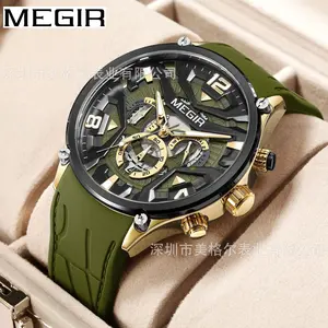 MEGIR Popular Fashion Mens Quartz Watch High Quality Silicone Strap Chronograph Multifunction Big Dial Waterproof Sport Watch