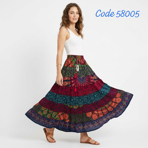 Jupe longue évasée en coton de haute qualité pour femme, style bohème mandala, taille naturelle, toutes saisons, motifs variés, décontractée - Product Image 1