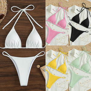 Bikini sexy <span class=keywords><strong>de</strong></span> couleur unie à licou <span class=keywords><strong>Maillot</strong></span> <span class=keywords><strong>de</strong></span> <span class=keywords><strong>bain</strong></span> deux pièces pour femmes <span class=keywords><strong>Maillot</strong></span> <span class=keywords><strong>de</strong></span> <span class=keywords><strong>bain</strong></span> string triangulaire <span class=keywords><strong>Maillot</strong></span> <span class=keywords><strong>de</strong></span> <span class=keywords><strong>bain</strong></span> Biquinis brésilien - Product Image 2