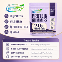 Gummies de protéines de lactosérum à marque privée, saveur baies sauvages, 60 unités, formule personnalisée, certificats multiples pris en charge