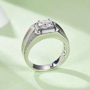 แหวนผู้ชาย S925เครื่องประดับเงินสเตอร์ลิง1กะรัต D VVS Moissanite แหวนทองคำขาวชุบเครื่องประดับแหวนแต่งงานสำหรับผู้ชาย - Product Image 5