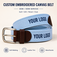 Ceinture en toile brodée personnalisée, ceinture de golf en sangle tissée avec garniture en cuir, boucle à ardillon métallique, ceinture OEM à marque privée